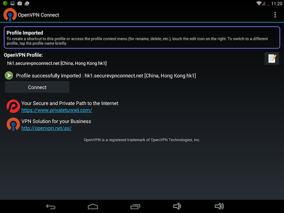 Setting up OpenVPN on Android, step 7