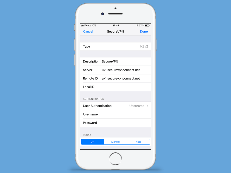 Setting up L2TP VPN on iOS, step 9