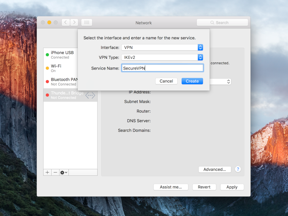 Setting up IKEv2 VPN on Mac OS X, step 3