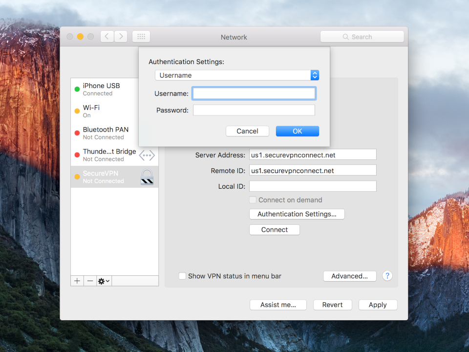 Setting up IKEv2 VPN on Mac OS X, step 5