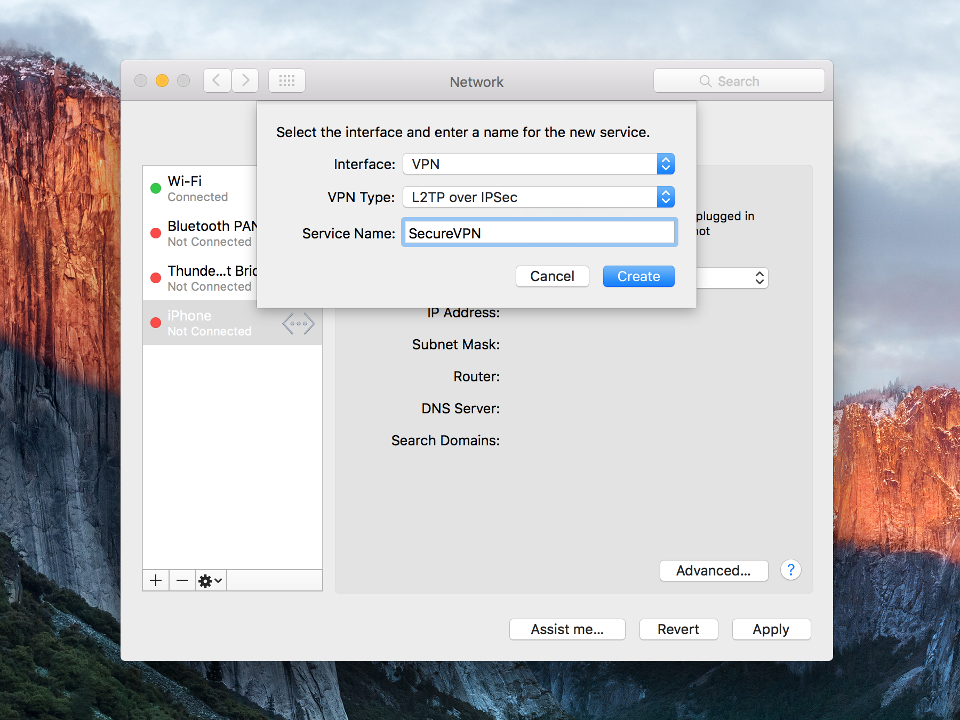 Setting up L2TP VPN on Mac OS X, step 3