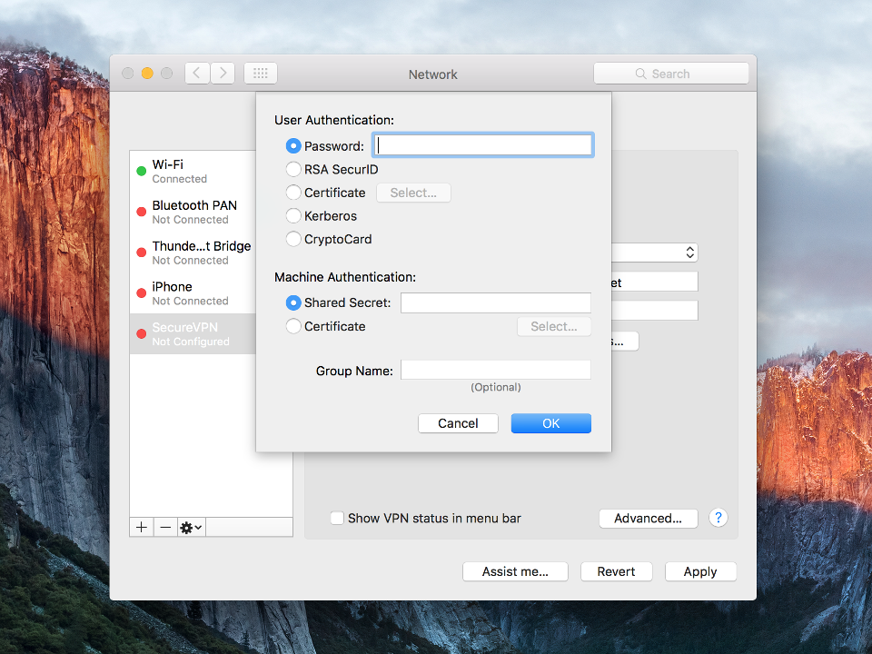 Setting up L2TP VPN on Mac OS X, step 5