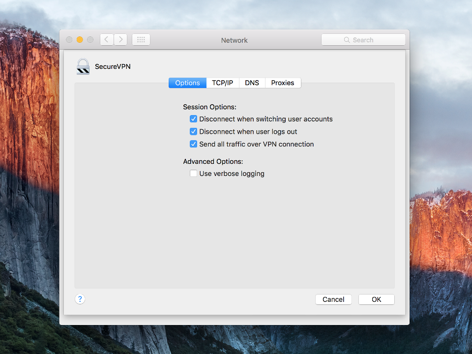 Setting up L2TP VPN on Mac OS X, step 7