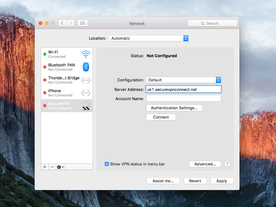 Setting up L2TP VPN on Mac OS X, step 11