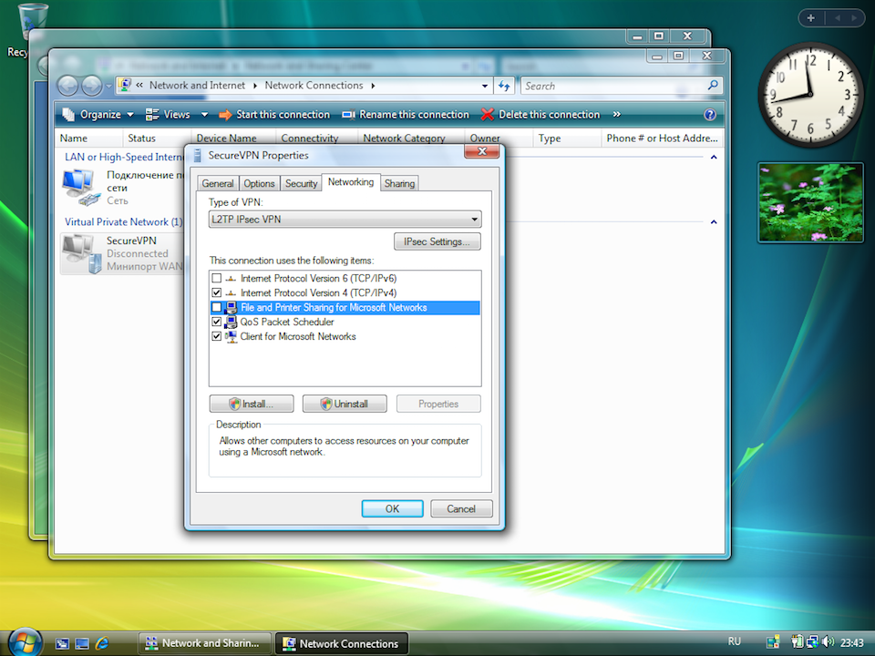 Setting up L2TP VPN on Windows Vista, step 10