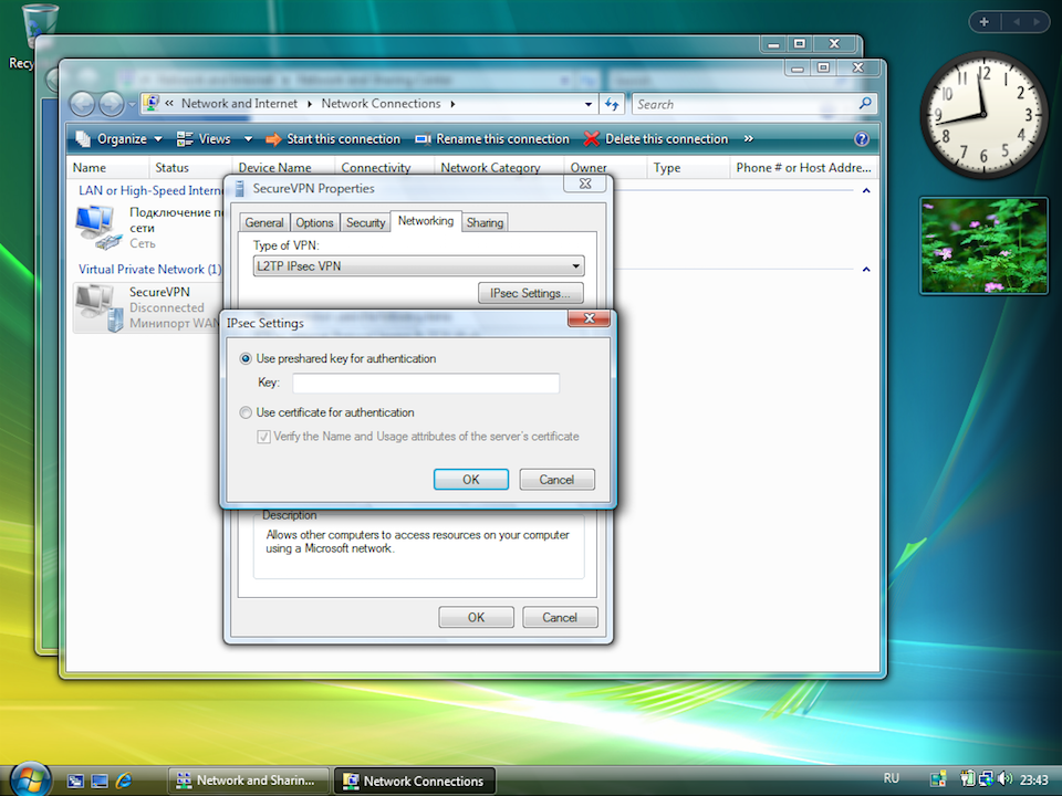 Setting up L2TP VPN on Windows Vista, step 11