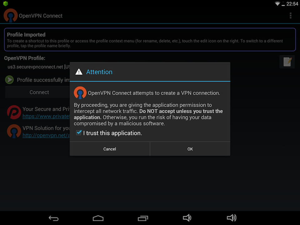 Setting up OpenVPN on Android, step 8
