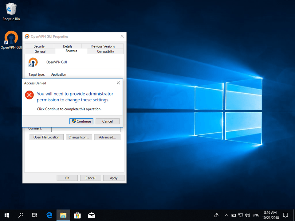 Setting up OpenVPN on Windows 10, step 12