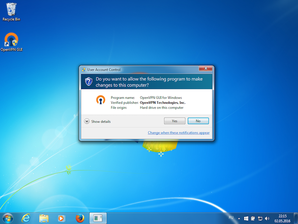 Setting up OpenVPN on Windows 7, step 15