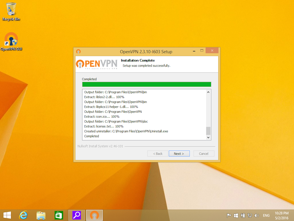 Setting up OpenVPN on Windows 8, step 8