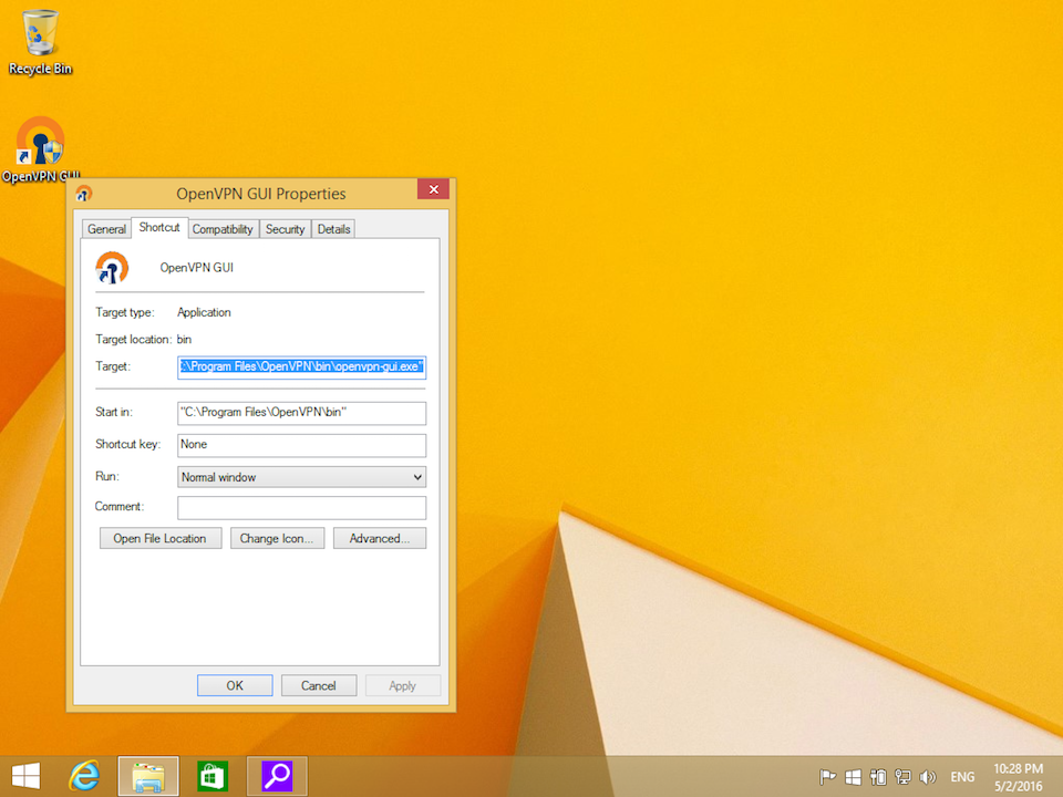 Setting up OpenVPN on Windows 8, step 10