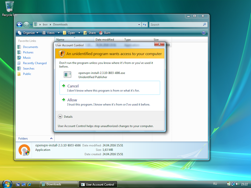 Setting up OpenVPN on Windows Vista, step 2