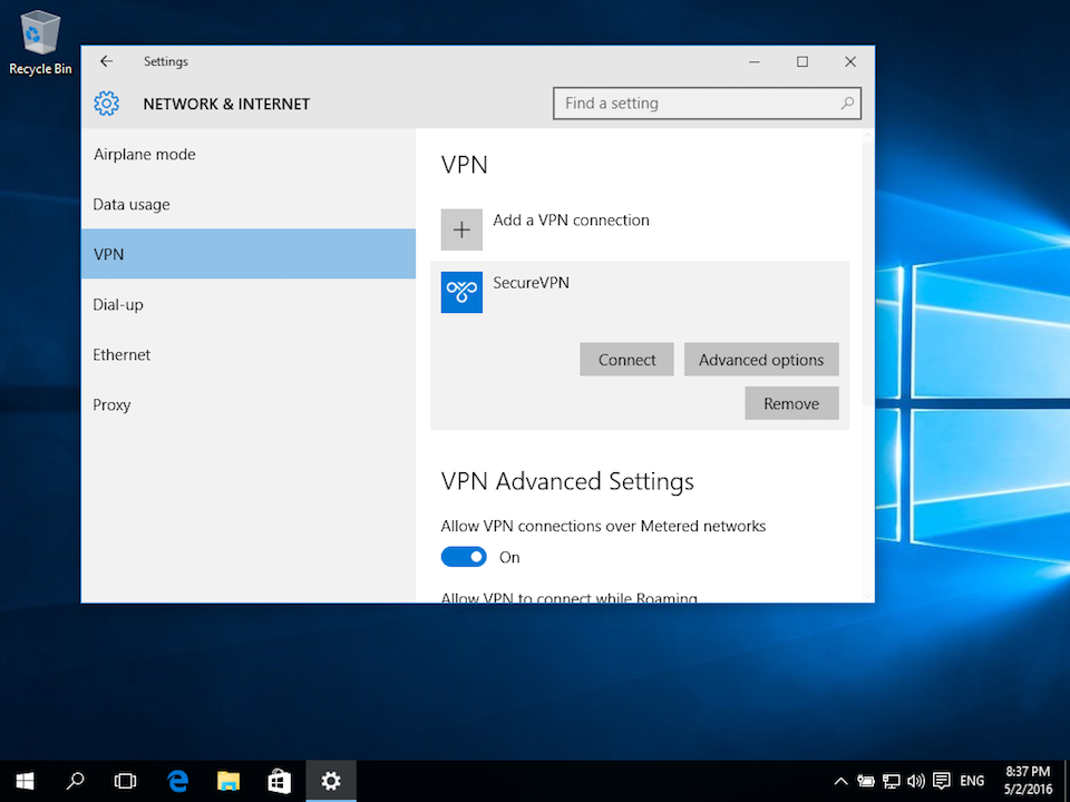 Setting up PPTP VPN on Windows 10, step 11