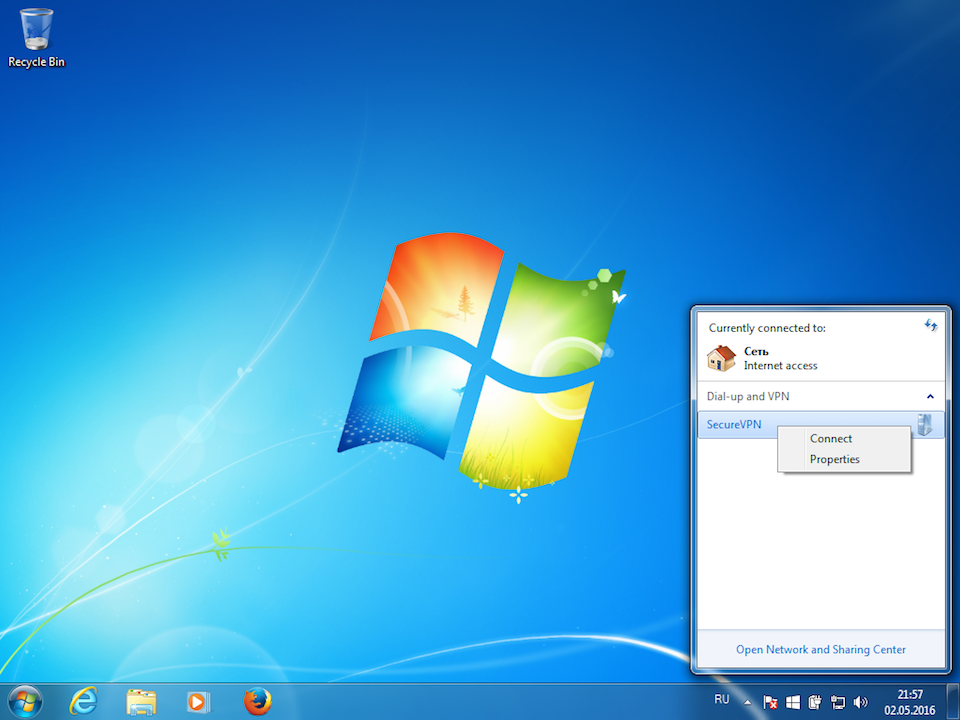 Setting up PPTP VPN on Windows 7, step 8