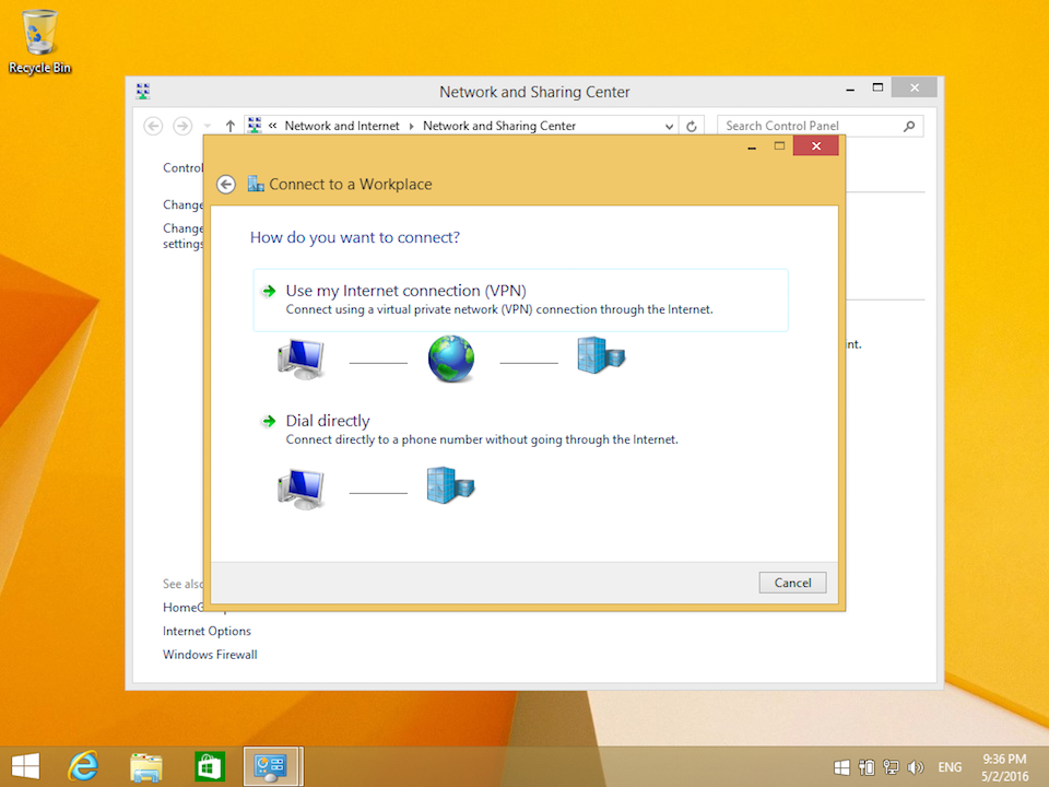 Setting up PPTP VPN on Windows 8, step 5