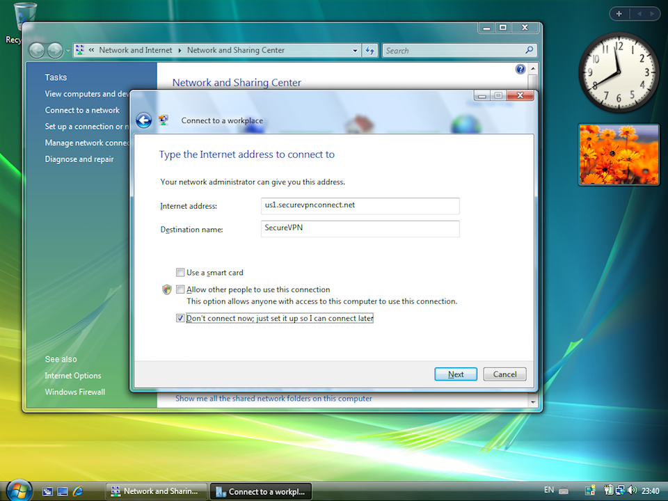 Setting up PPTP VPN on Windows Vista, step 5