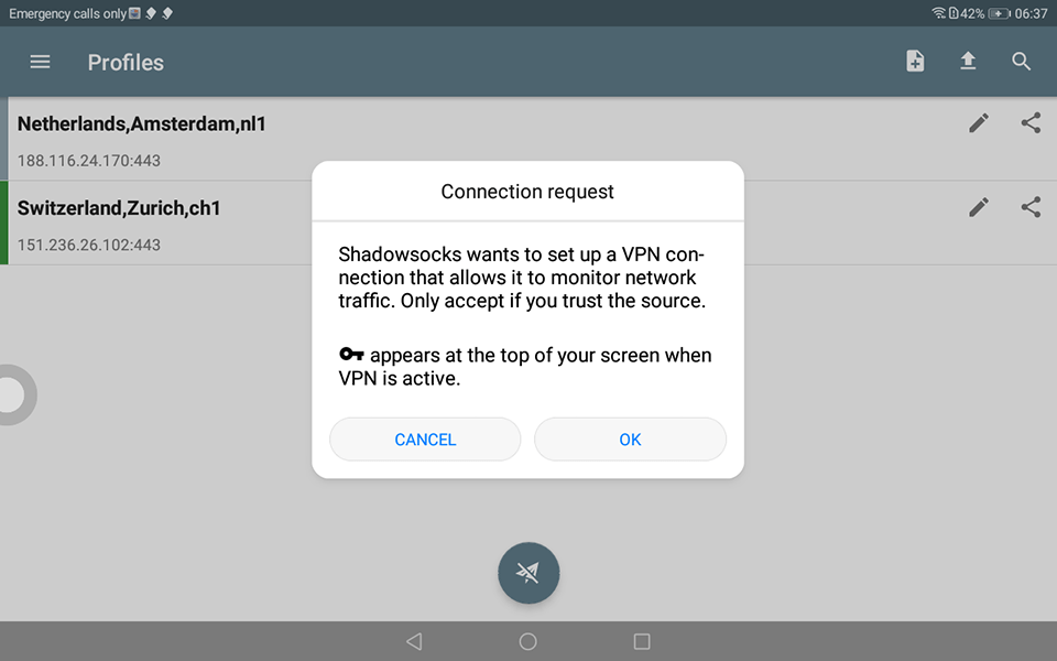 Setting up Shadowsocks on Android, step 6