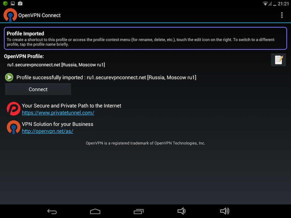 Настройка OpenVPN в Android, шаг 7