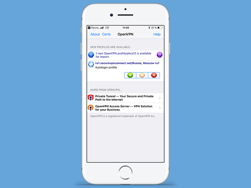 Настройка OpenVPN на iOS, шаг 8