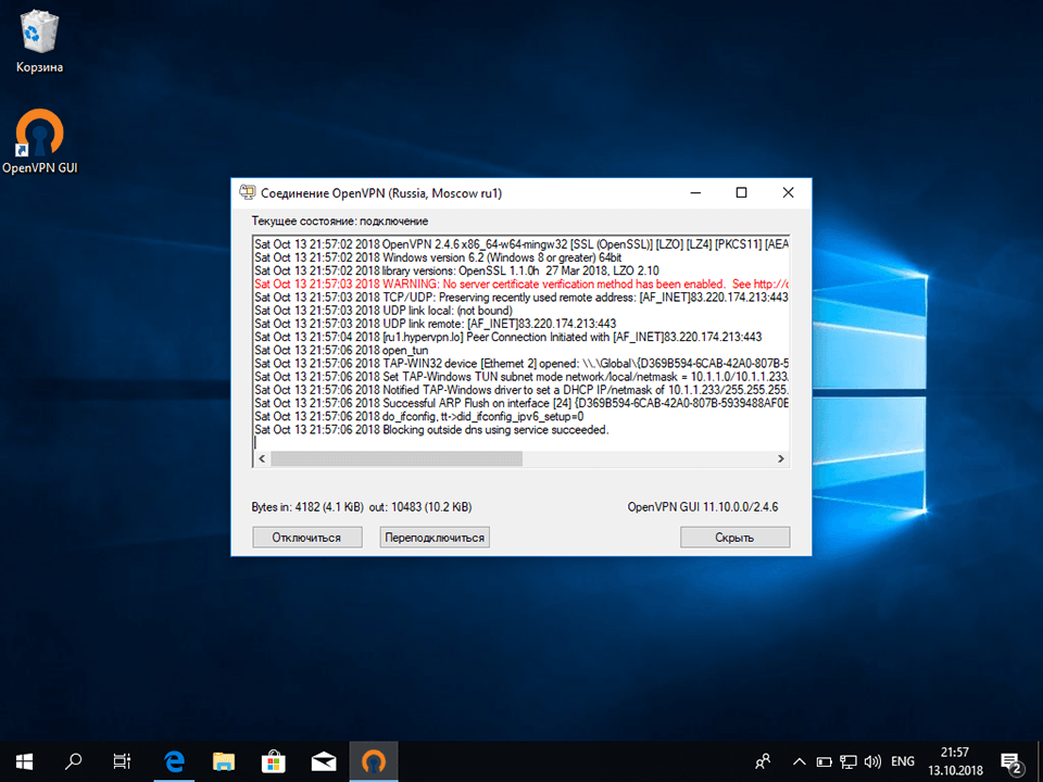 Настройка OpenVPN на Windows 10, шаг 17