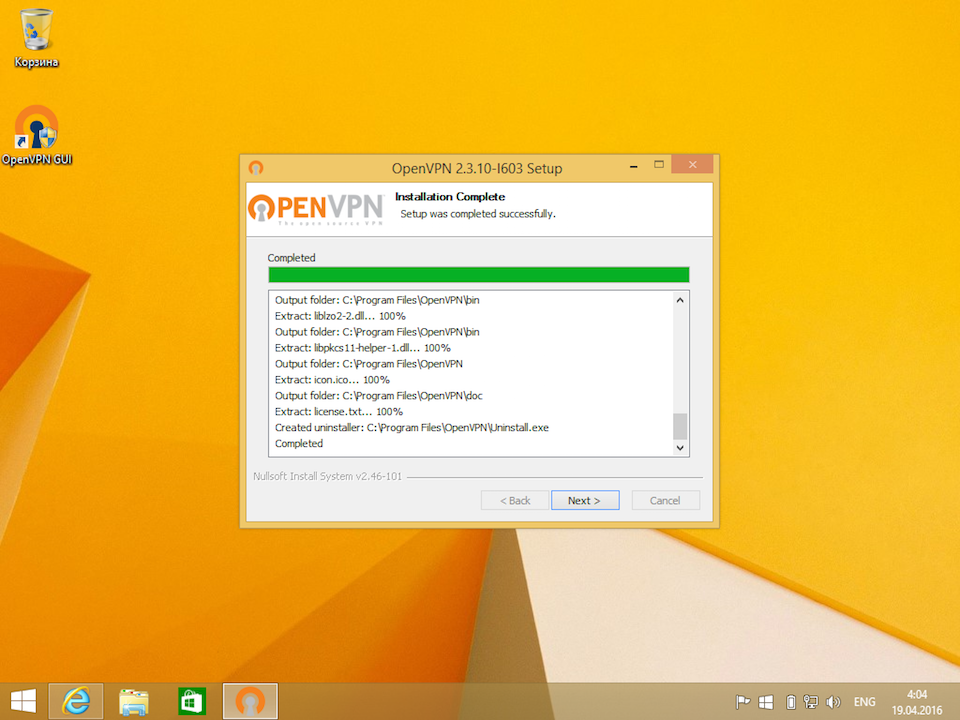 Настройка OpenVPN на Windows 8, шаг 8