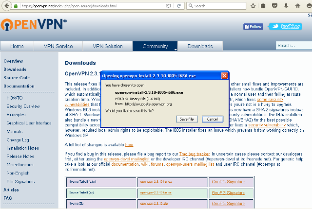 Setting up OpenVPN on Windows XP, step 1