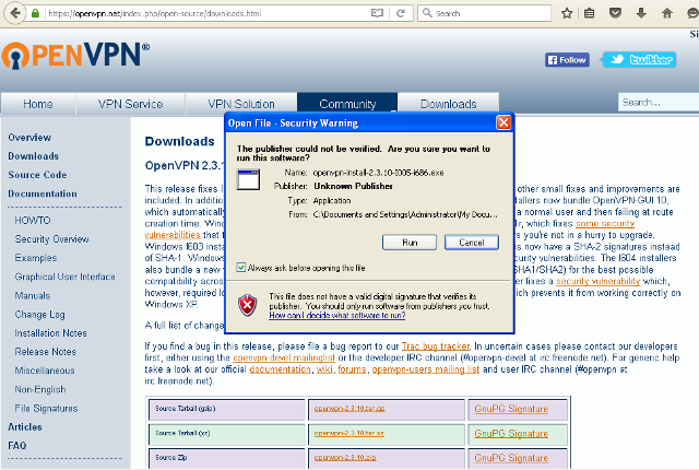 Setting up OpenVPN on Windows XP, step 2