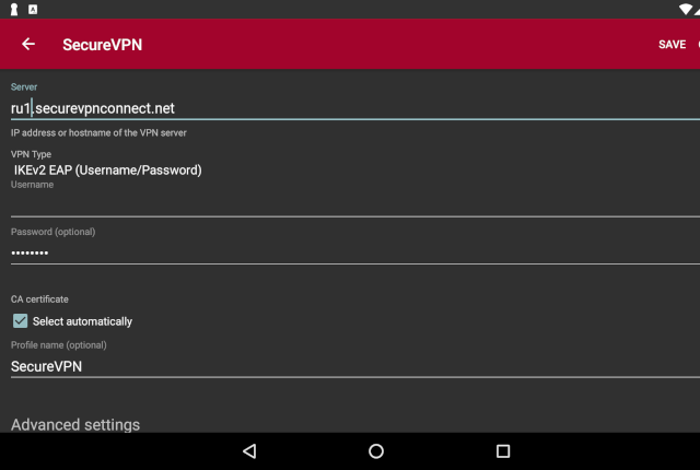 Setting up IKEv2 VPN on Android, step 8