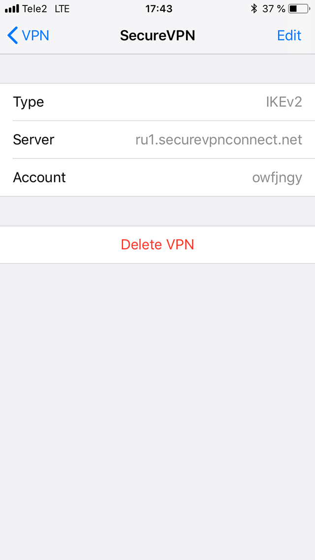 Setting up L2TP VPN on iOS, step 8