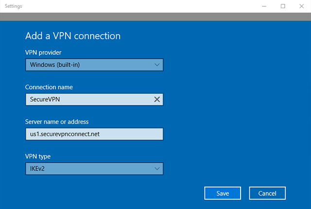 Setting up IKEv2 VPN on Windows 10, step 3