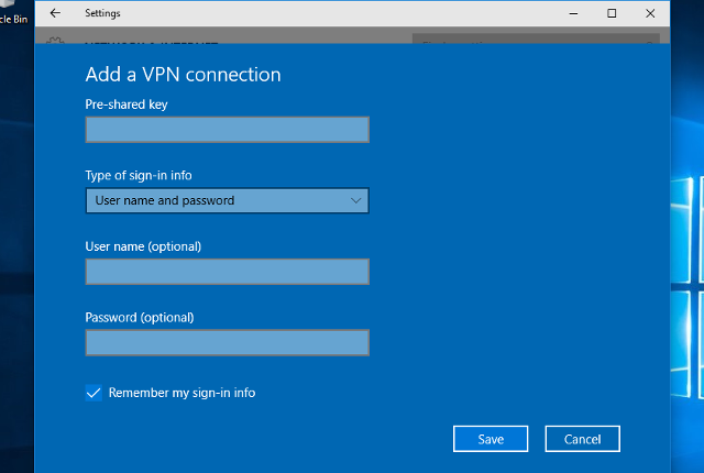 Setting up L2TP VPN on Windows 10, step 4