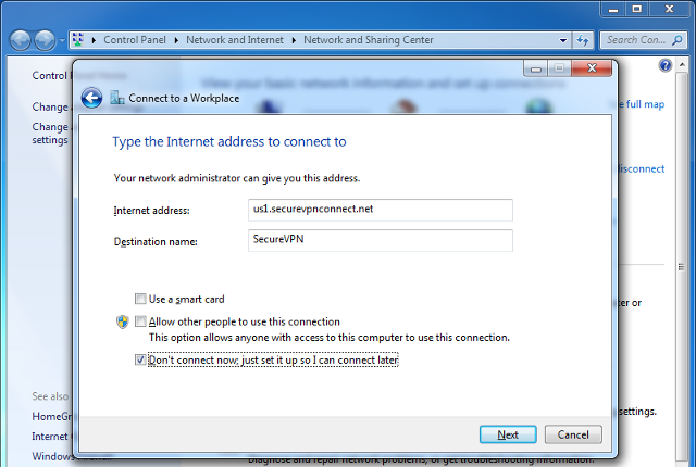 Setting up L2TP VPN on Windows 7, step 5