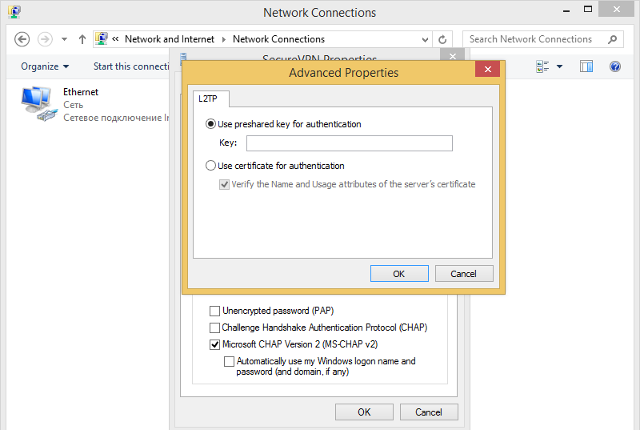 Setting up L2TP VPN on Windows 8, step 10