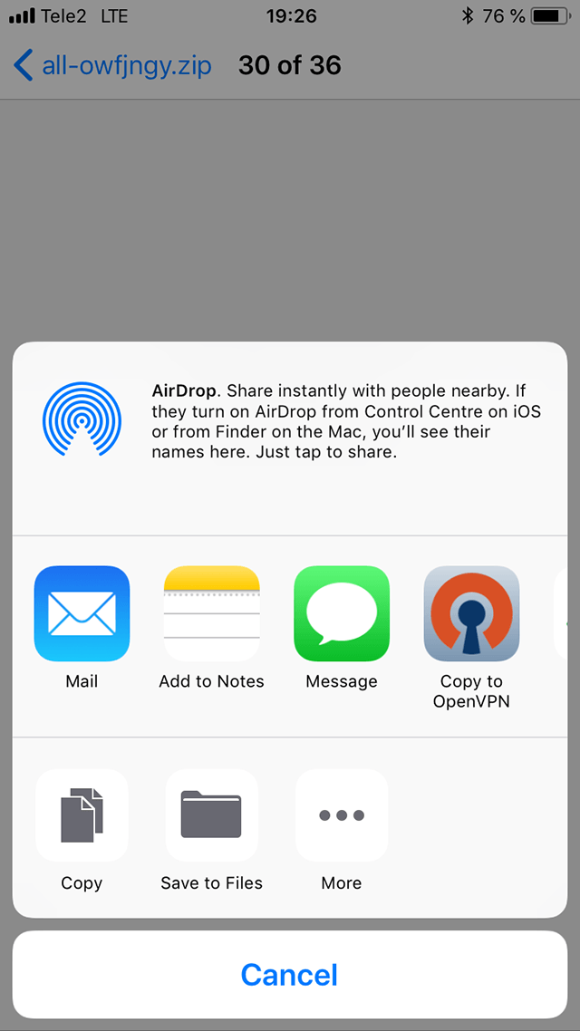 Setting up OpenVPN on iOS, step 7