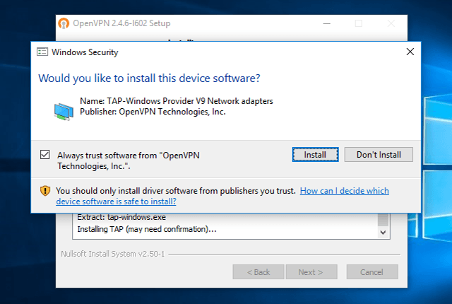 Setting up OpenVPN on Windows 10, step 7