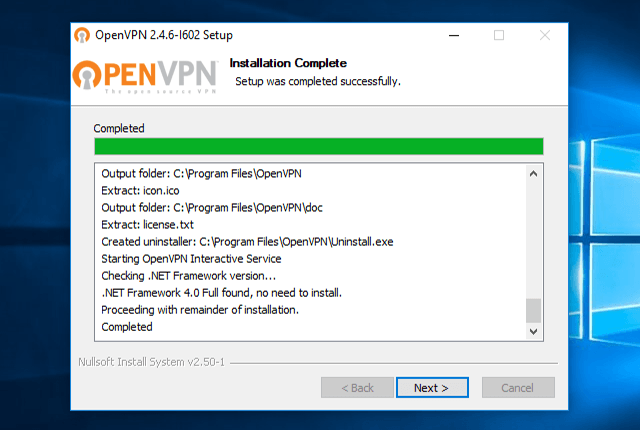 Setting up OpenVPN on Windows 10, step 8