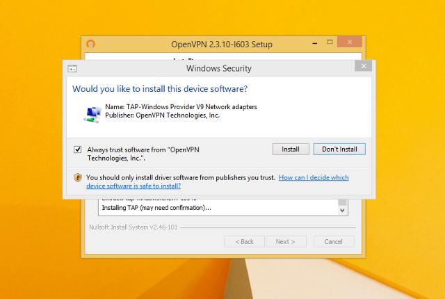 Setting up OpenVPN on Windows 8, step 7