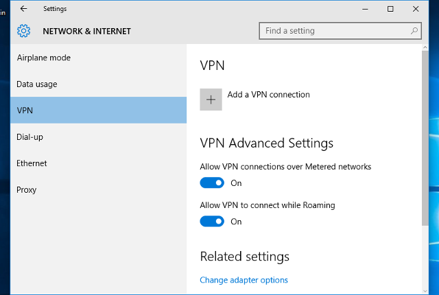 Setting up PPTP VPN on Windows 10, step 2