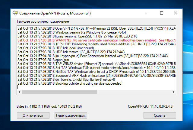 Настройка OpenVPN на Windows 10, шаг 17